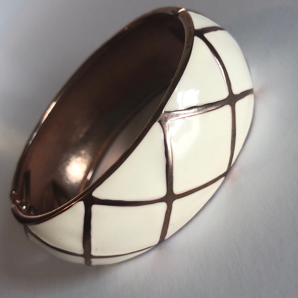 White and rose gold enameled bangle bracelet